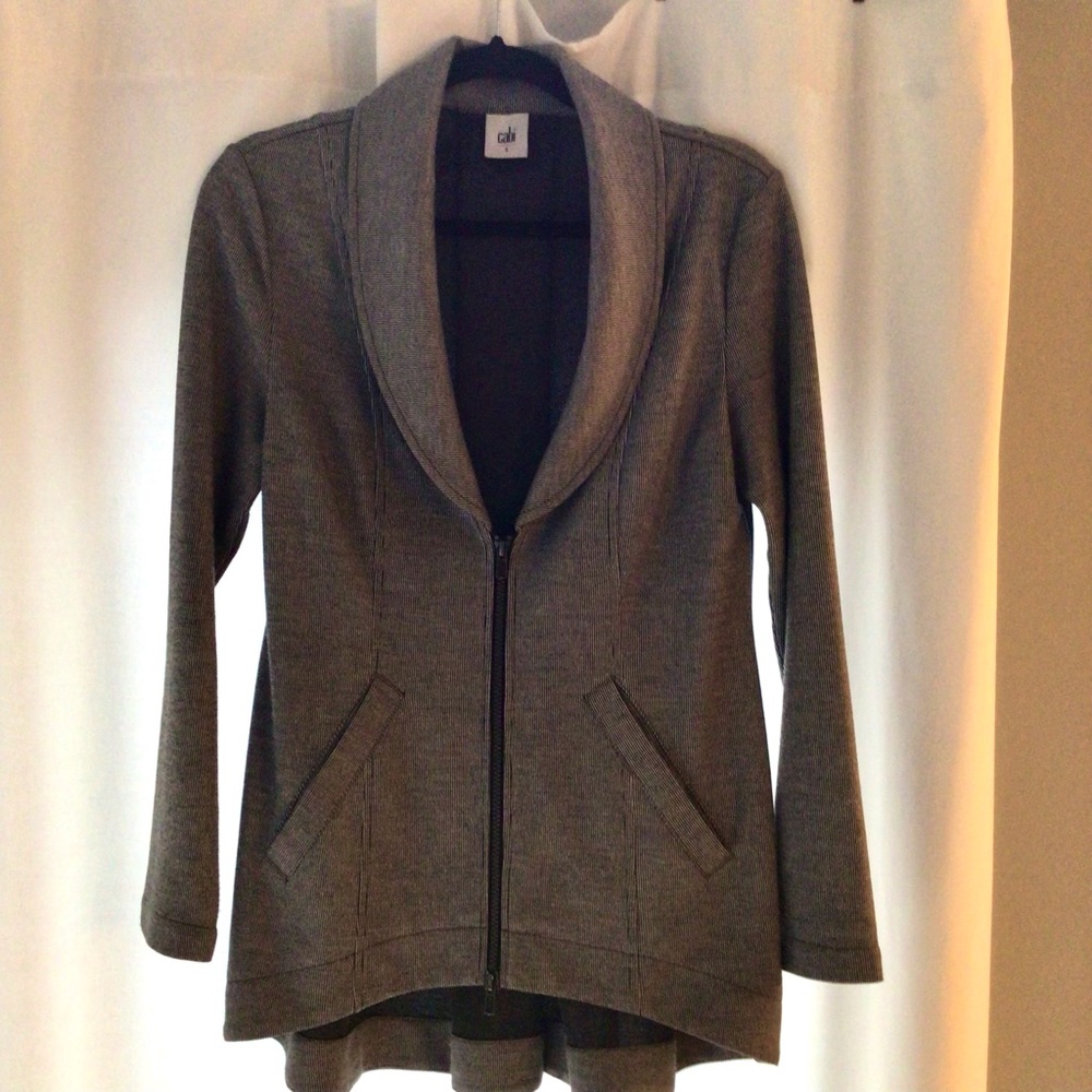 CAbi Style 5300 Drop Off Jacket Shawl Collar Gray Pinstripe